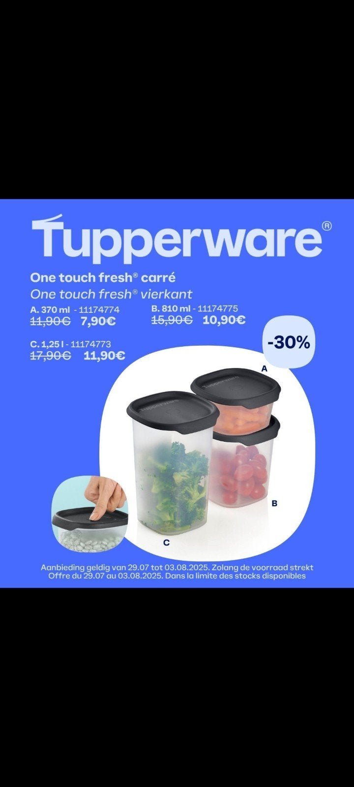 Nieuwe Tupperware One Touch Fresh Set (meerdere beschikbaar), Overige kleuren, Nieuw, Ophalen of Verzenden, Bewaardoos