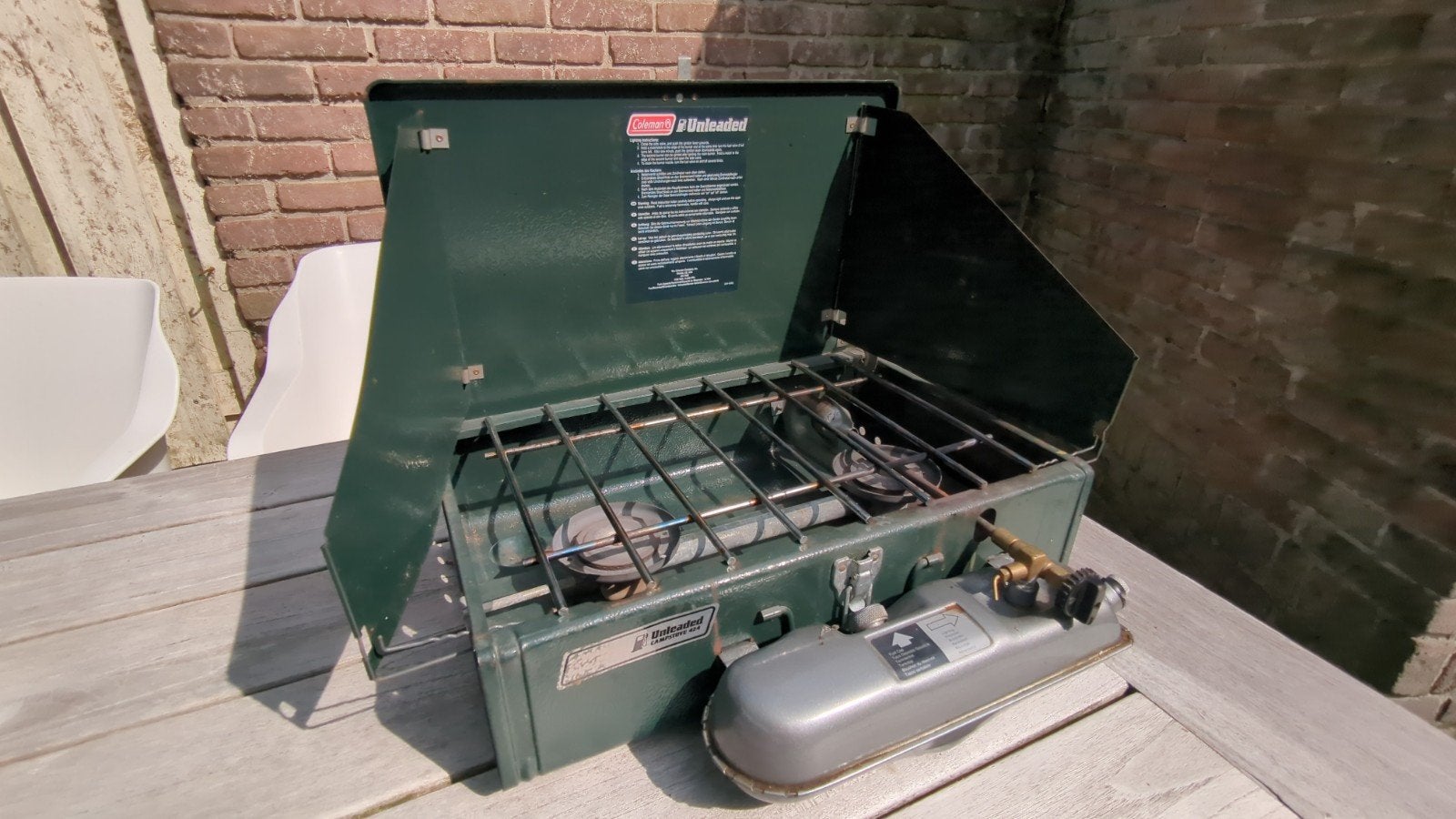 Coleman Unleaded 2-pits Benzine Camping Kooktoestel, Caravans en Kamperen, Kampeeraccessoires, Ophalen, Gebruikt