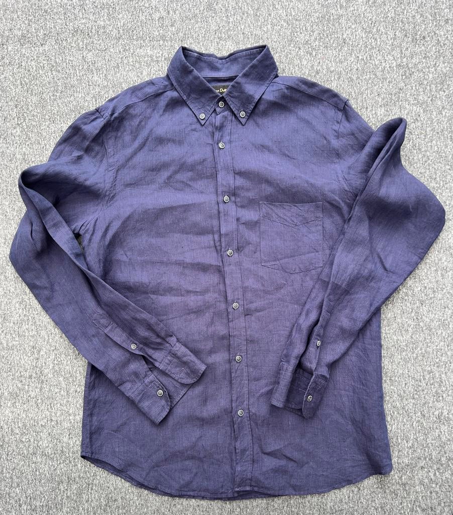 Massimo Dutti linnen overhemd – donkerblauw – maat L, Verzenden, Zo goed als nieuw, Blauw, Halswijdte 41/42 (L)