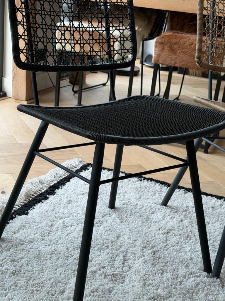 Set van 2 prachtige metalen stoelen met touw  Zwart en Bruin, Huis en Inrichting, Stoelen, Twee, Zwart, Ophalen of Verzenden, Zo goed als nieuw