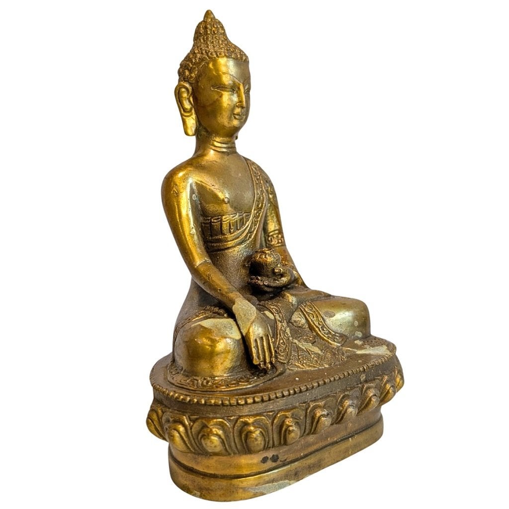 Bronzen Medicijn Boeddha Bhaisajyaguru – Nepal – 126, Gebruikt, 16 cm, Ophalen of Verzenden, Goud