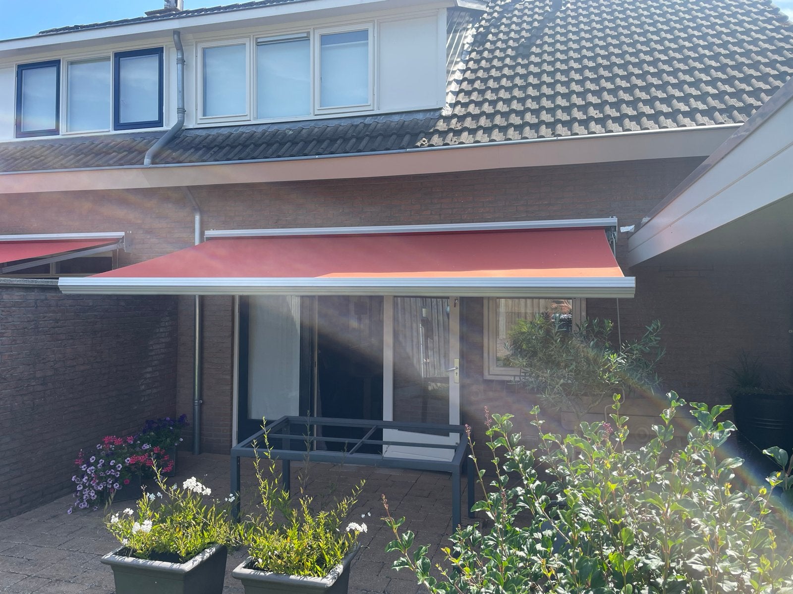 Knikarmscherm 450x250 cm - Rood, Ophalen, Gebruikt, 150 tot 300 cm, 250 cm tot 450 cm