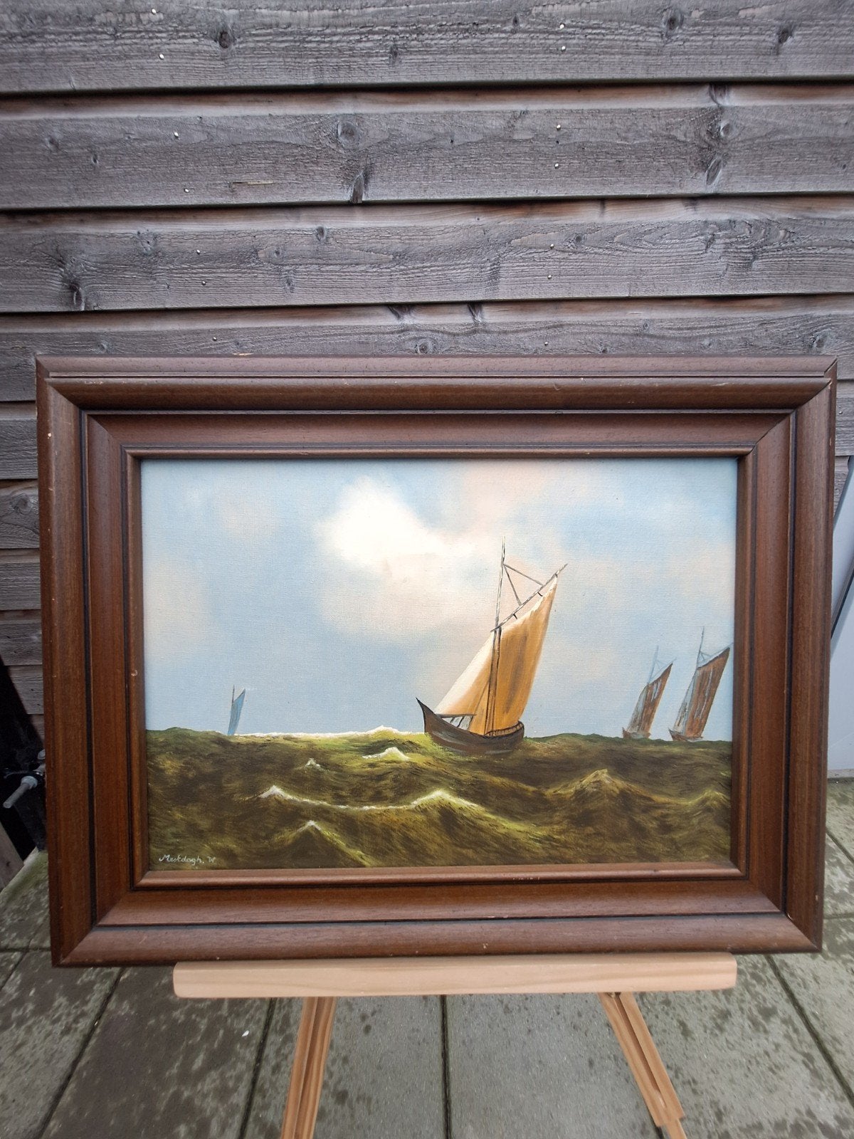 Maritiem schilderij: Zeilschepen op woelige zee, Ophalen of Verzenden