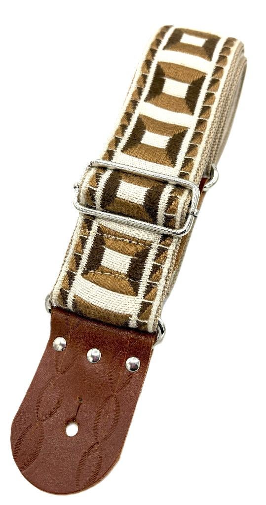Gitaarband leer Stof001 Bruin beige Vintage 60ties LAATSTE, Verzenden, Nieuw, Akoestische gitaar