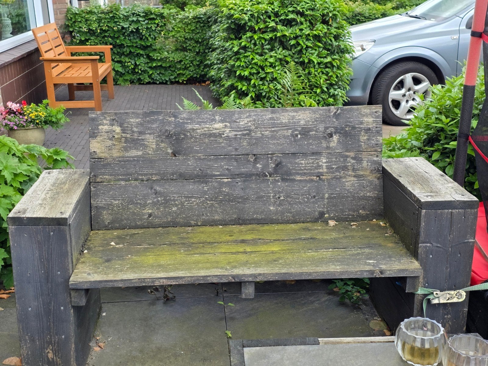Houten 2 persoons tuinbank, Ophalen, Gebruikt, Hout