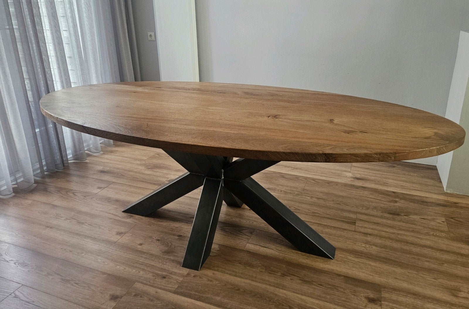 Mangohouten eettafel 1.10m x 2.20m, Ophalen, Gebruikt, 100 tot 150 cm, 200 cm of meer