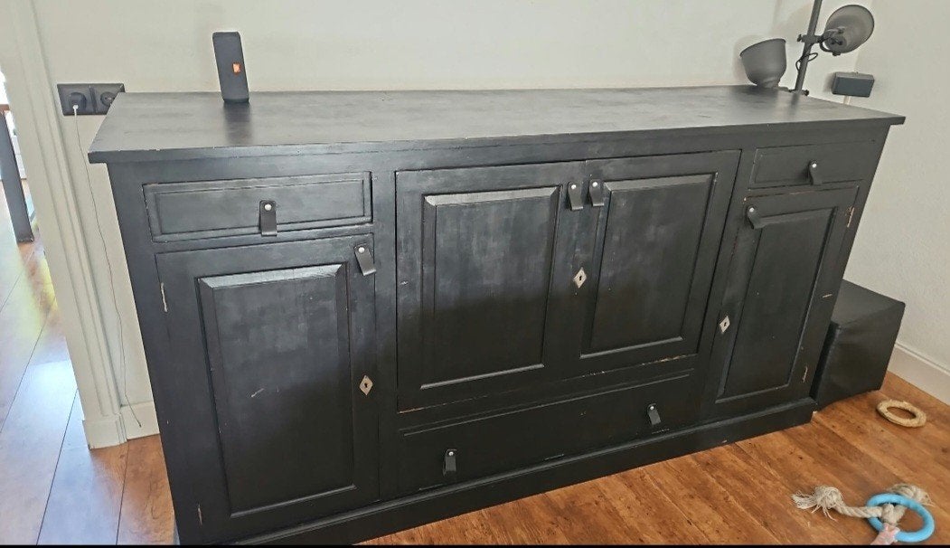 Zwart dressoir met lades en deuren, Ophalen, Gebruikt, Met lade(s), Landelijk, Robuust