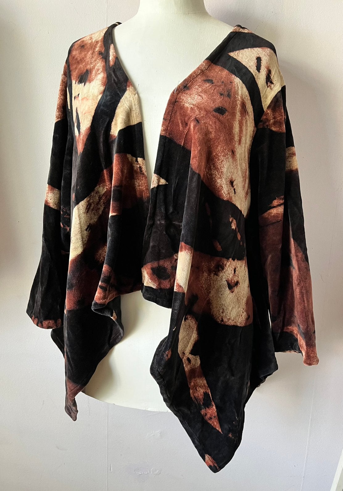 Atelier Paapje handbedrukte paapjesstof fluwelig jakje XL, Bruin, Maat 46/48 (XL) of groter, Ophalen of Verzenden, Jasje