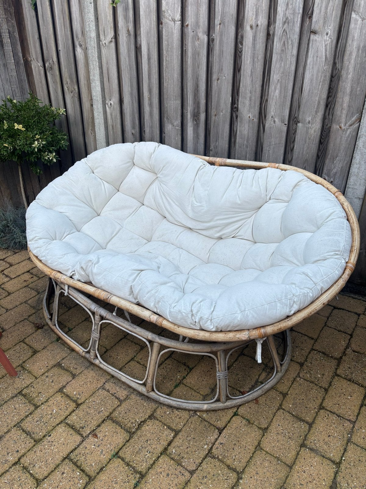 Papasan Loveseat Rotan met Kussen - Zo goed als nieuw, Rotan, Zo goed als nieuw, Loungeset, Bank