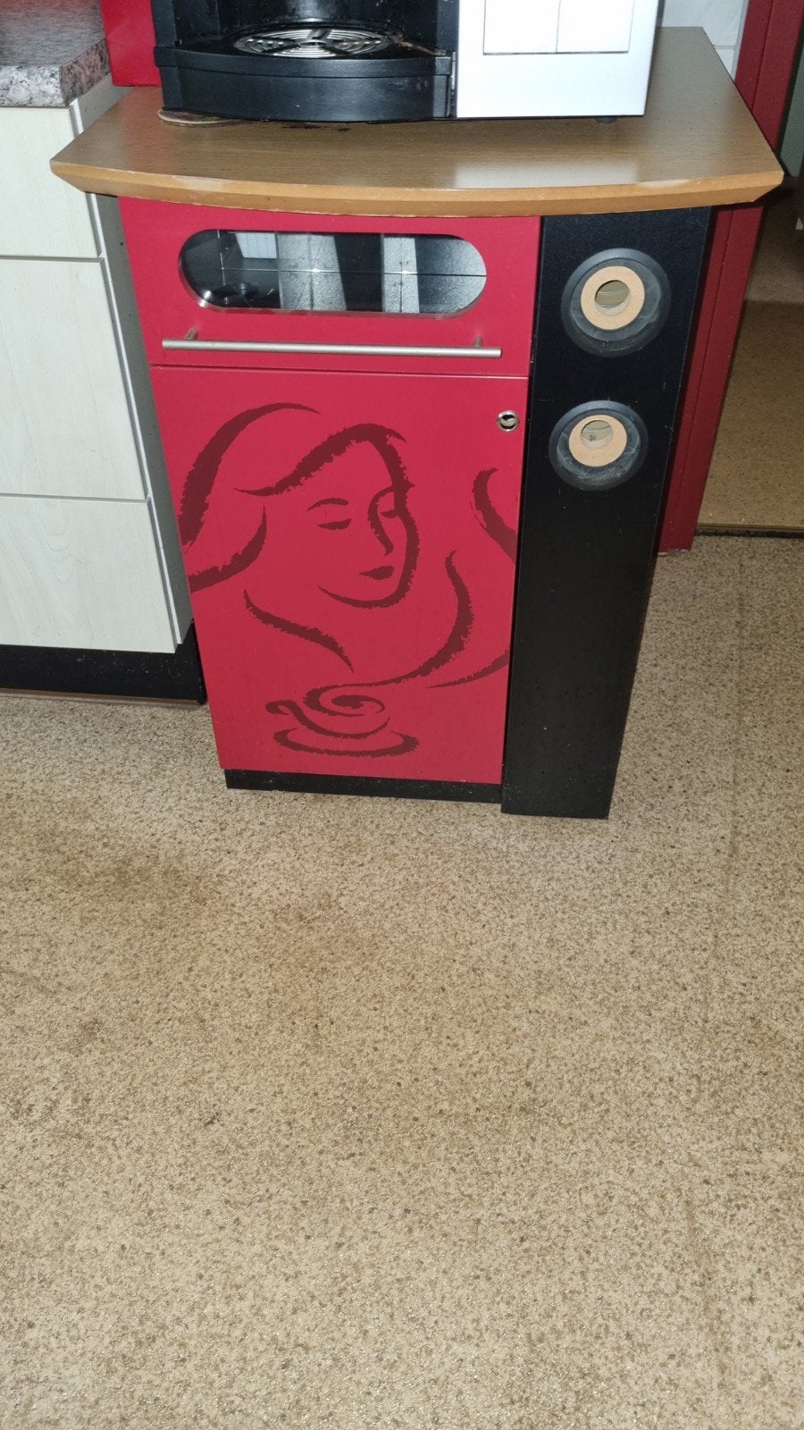 Douwe Egberts Koffiekast - Rood/Zwart met Houten Blad, Ophalen, Gebruikt