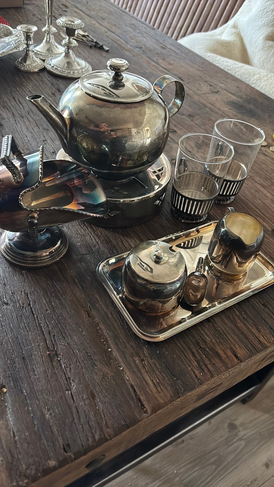 Compleet Vintage Douwe Egberts (Bredemeijer) RVS Theeservies, Antiek en Kunst, Ophalen