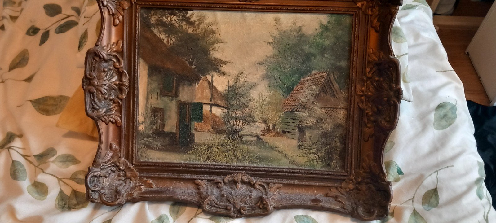 Dorpsgezicht in mooie lijst, Ophalen, Doek, Olieverf, Klassiek