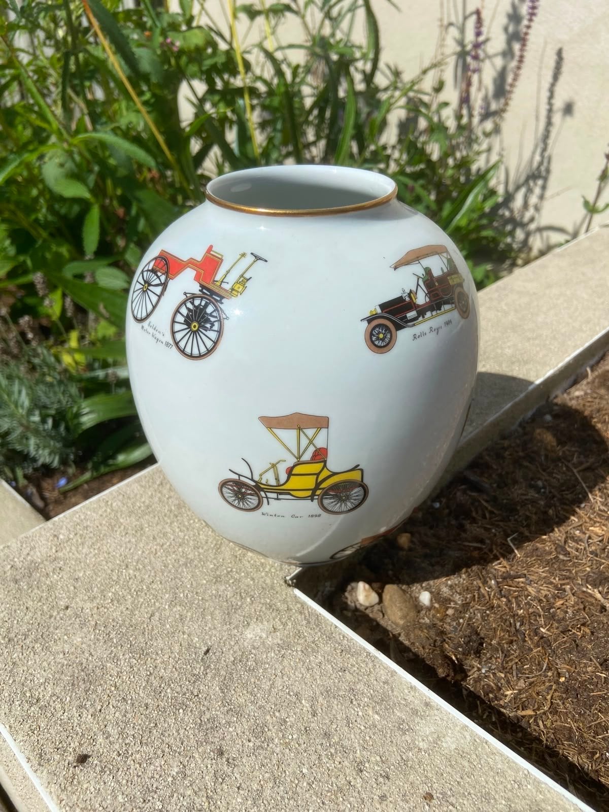 Vintage Royal Porzellan Bavaria Vaas met Oude Auto's, Ophalen of Verzenden