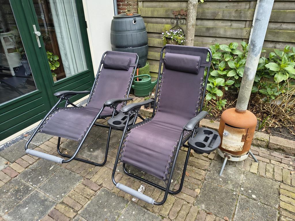 ANWB Opvouwbare Tuinstoelen met Zijtafel, Ophalen of Verzenden, Gebruikt, Textileen, Inklapbaar