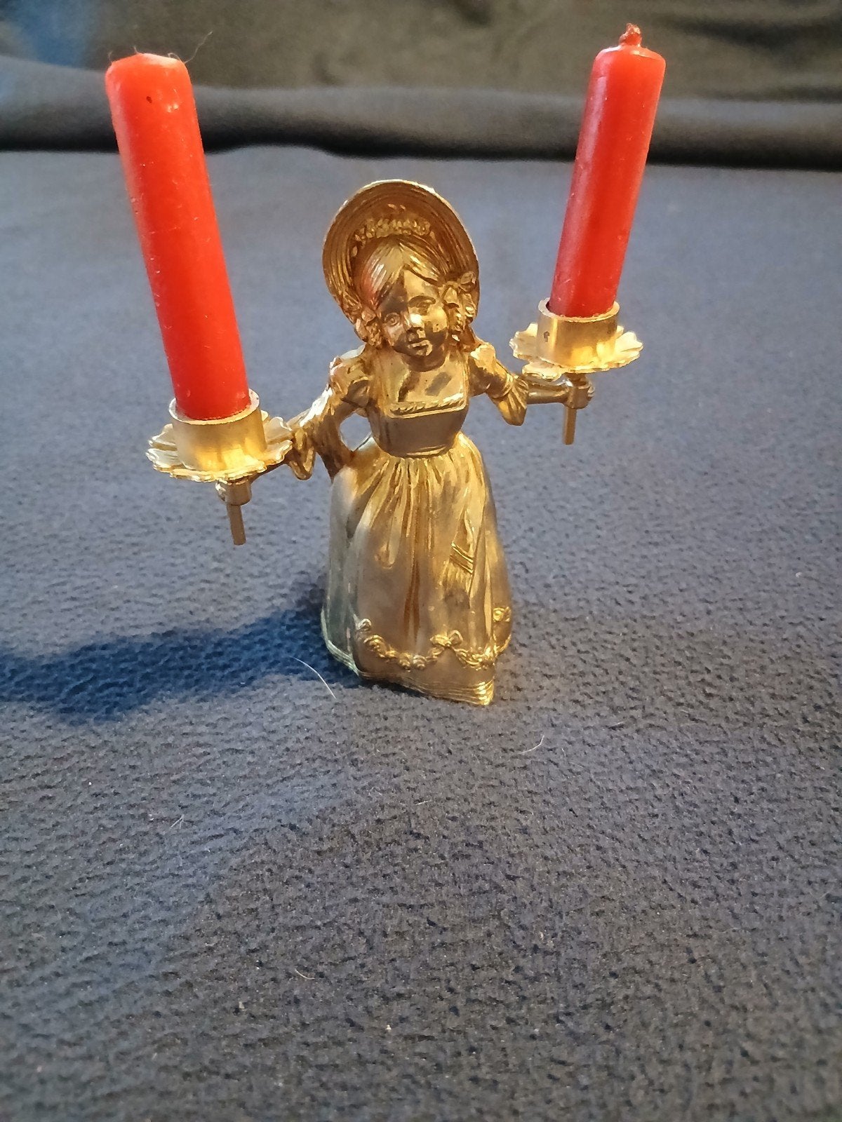 Vintage Kandelaar van koper/ messing meisje met twee kaarsje, Ophalen of Verzenden