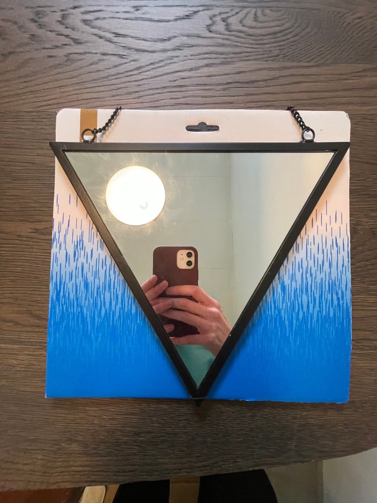 Driehoekige spiegel met ketting, Minder dan 50 cm, Ophalen of Verzenden, Zo goed als nieuw, Minder dan 100 cm