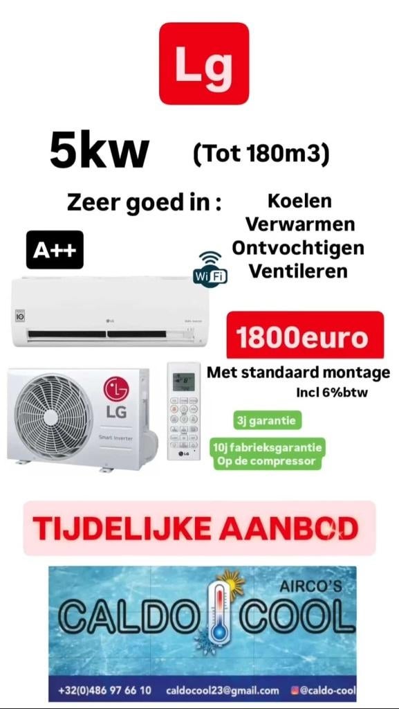 CALDO-COOL PLAATS UW AIRCO'S AAN DE SCHERPSTE PRIJZEN, Ophalen, Koelen en Ontvochtigen, Minder dan 60 m³, Nieuw