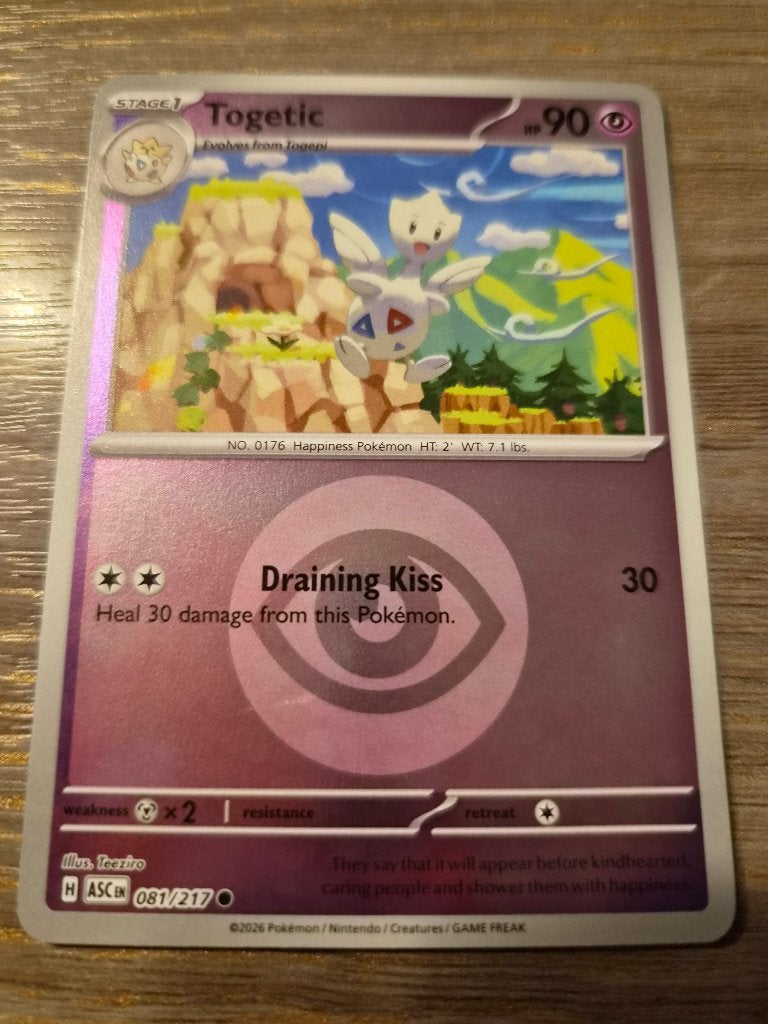 Pokémon Kaart Togetic 081/217 - ASC, Ophalen of Verzenden, Zo goed als nieuw, Losse kaart, Foil