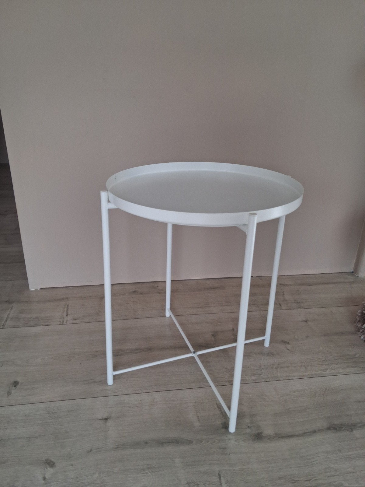 IKEA Gladom bijzettafel - wit, zo goed als nieuw, 45 tot 60 cm, Minder dan 55 cm, Metaal of Aluminium, Rond