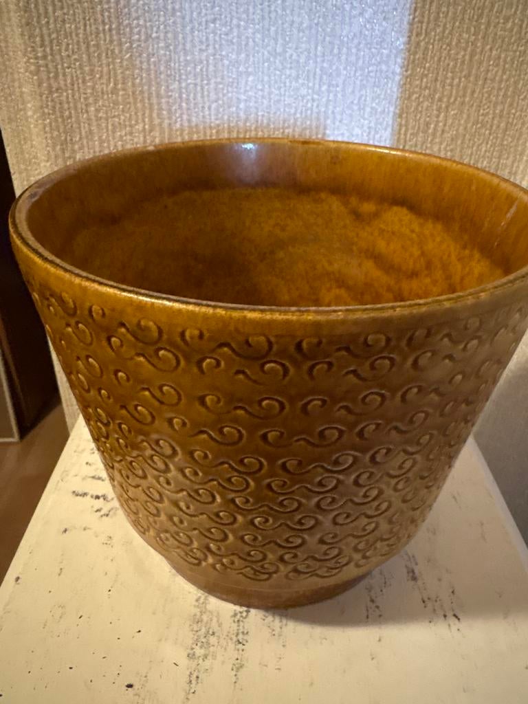 Vintage Aardewerk Bloempot - Bruin Geglazuurd, Ophalen of Verzenden