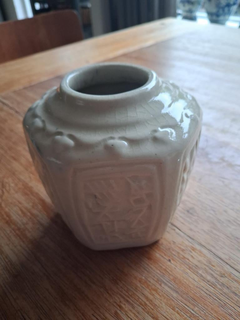 Vintage Mobach gemberpot zeshoekig, crèmekleurig, Antiek en Kunst, Ophalen of Verzenden