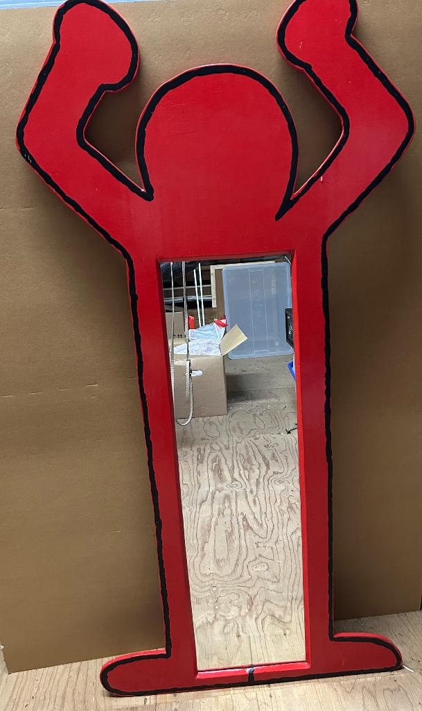 Spiegel Keith Haring rood, Ophalen, 100 tot 150 cm, Zo goed als nieuw, Overige vormen
