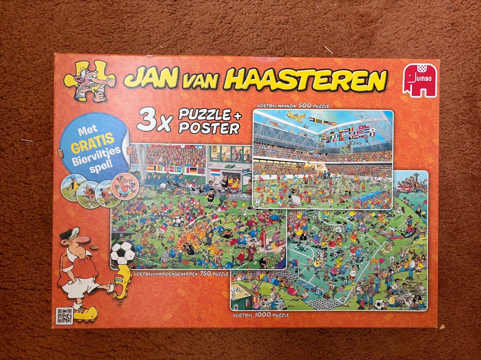 Jan van Haasteren 3x Voetbal Puzzel + Poster, Ophalen, 500 t/m 1500 stukjes, Gebruikt, Legpuzzel
