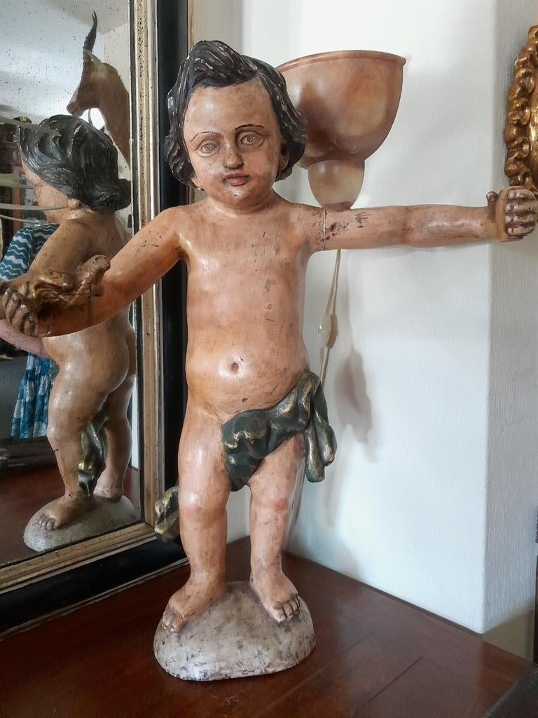 19e eeuwse putti # antieke houten engel antiek cherubs ange, Ophalen of Verzenden