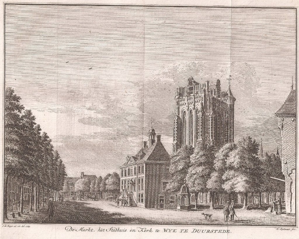 De Markt, het Stadhuis en Kerk te Wijk bij Duurstede, Stadsgezicht, Ophalen of Verzenden, 15 cm, 20 cm