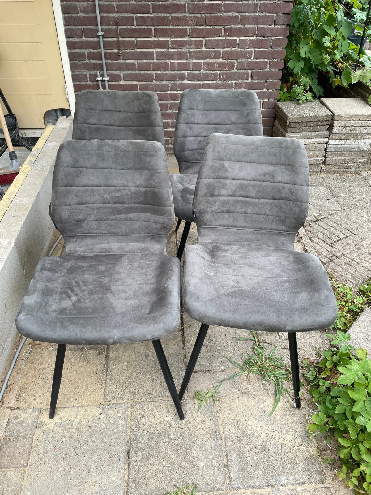 Set van 4 Bronx 71 eetkamerstoelen - Grijs stof, Ophalen, Gebruikt, Vier, Stof