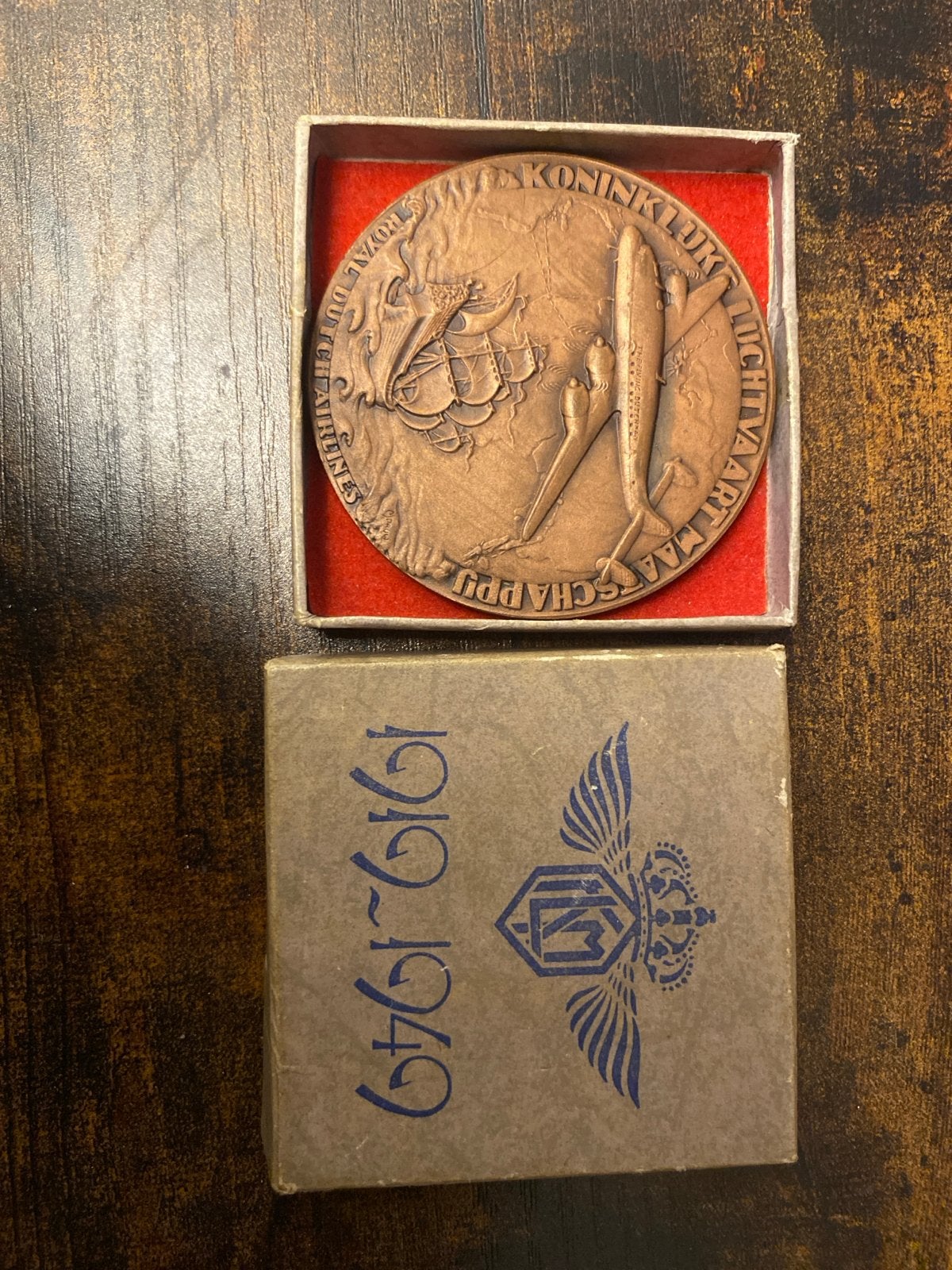 Zeldzame Penning 30 jaar KLM 1919-1949 in origineel doosje, Verzenden, Brons, Nederland