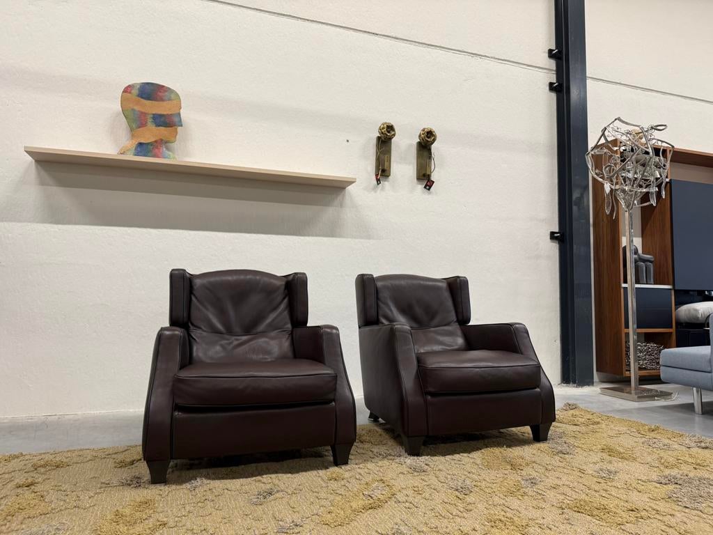2 Natuzzi Amadeus fauteuils bruin leer Design stoel, Huis en Inrichting, Gebruikt, Natuzzi, Ophalen of Verzenden, 50 tot 75 cm