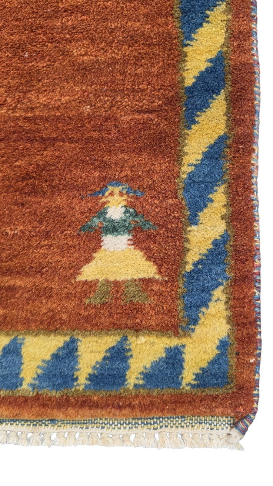 Handgeknoopt oosters wol Gabbeh tapijt modern orange 62x95cm, Gebruikt, 50 tot 100 cm, Blauw, Perzisch, Traditioneel, Handgeknoopt