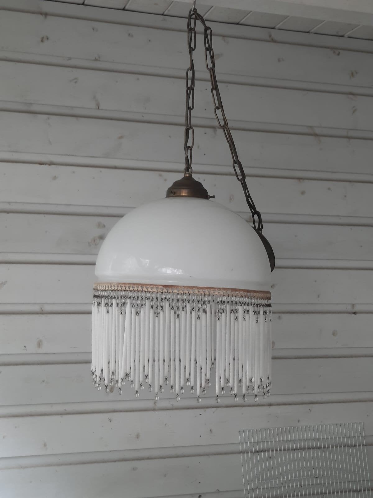 Glazen hanglamp 30x40 cm met kralen, Huis en Inrichting, Lampen | Hanglampen, Ophalen, Gebruikt, Glas