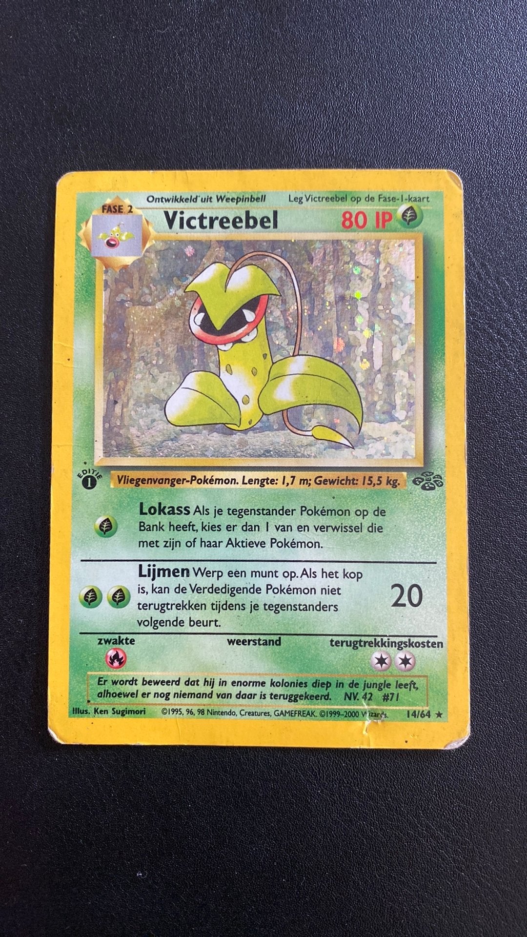 Pokemon victreebel jungle 1st editie holo 14/64, Ophalen of Verzenden, Gebruikt, Losse kaart