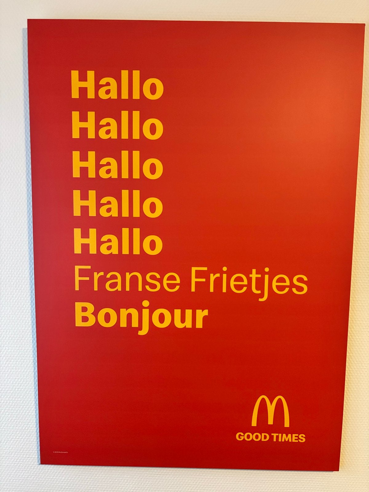 McDonald's 'Hallo Franse Frietjes Bonjour' Poster, Ophalen, Rechthoekig Staand, Zo goed als nieuw, A1 t/m A3