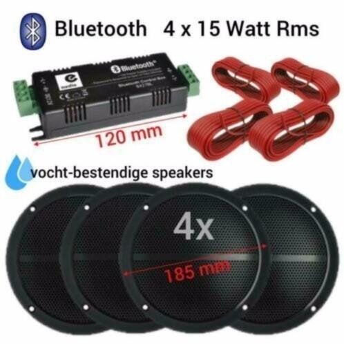Bluetooth Vochtbestendige luidsprekers 16cm Zwart 4x 15Watt, Overige merken, ., Nieuw, Ophalen of Verzenden