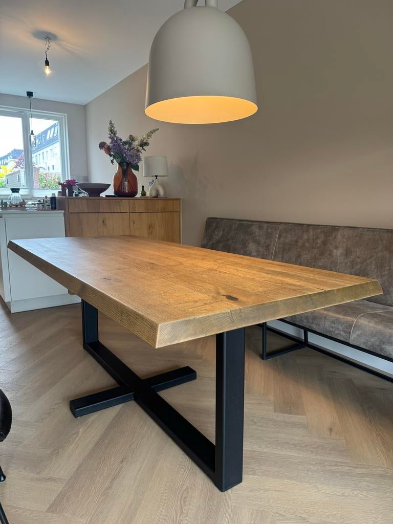 Montpellier Tafel Eiken 210x90x5 cm - Table du Sud, Ophalen, Gebruikt, Eikenhout, 200 cm of meer