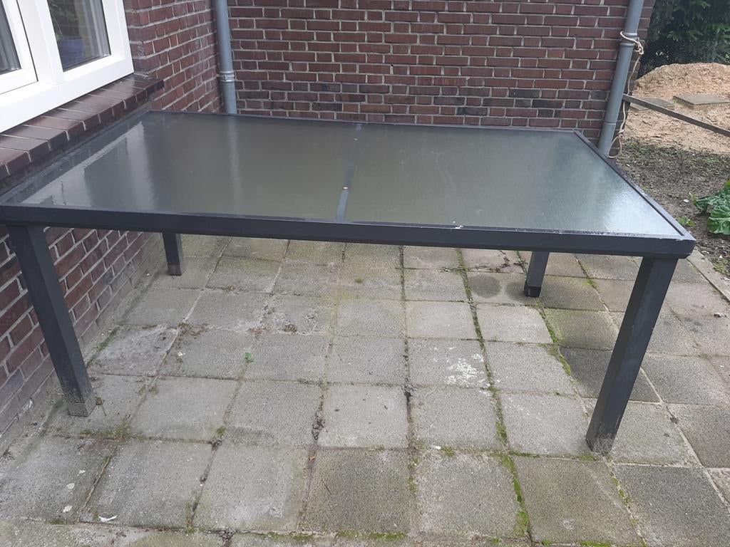 Tuintafel met glasplaat
180 x 105 cm, Tuin en Terras, Ophalen, Gebruikt, Rechthoekig, Aluminium