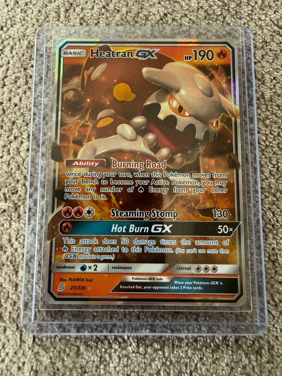 Pokemon Heatran GX 25/236 - Sun & Moon Unified Minds, Ophalen of Verzenden, Zo goed als nieuw, Losse kaart, Foil