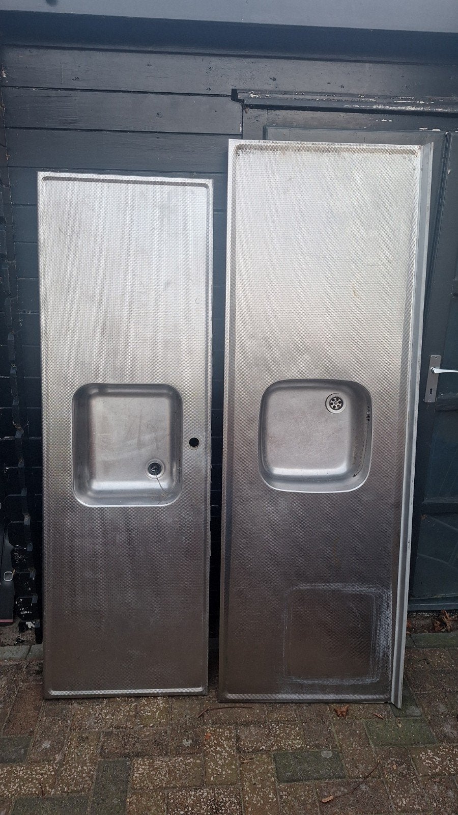 2x RVS wasbak aanrechtblad - 171 en 181x60 cm, Ophalen, Zilver, Metaal, Overige merken