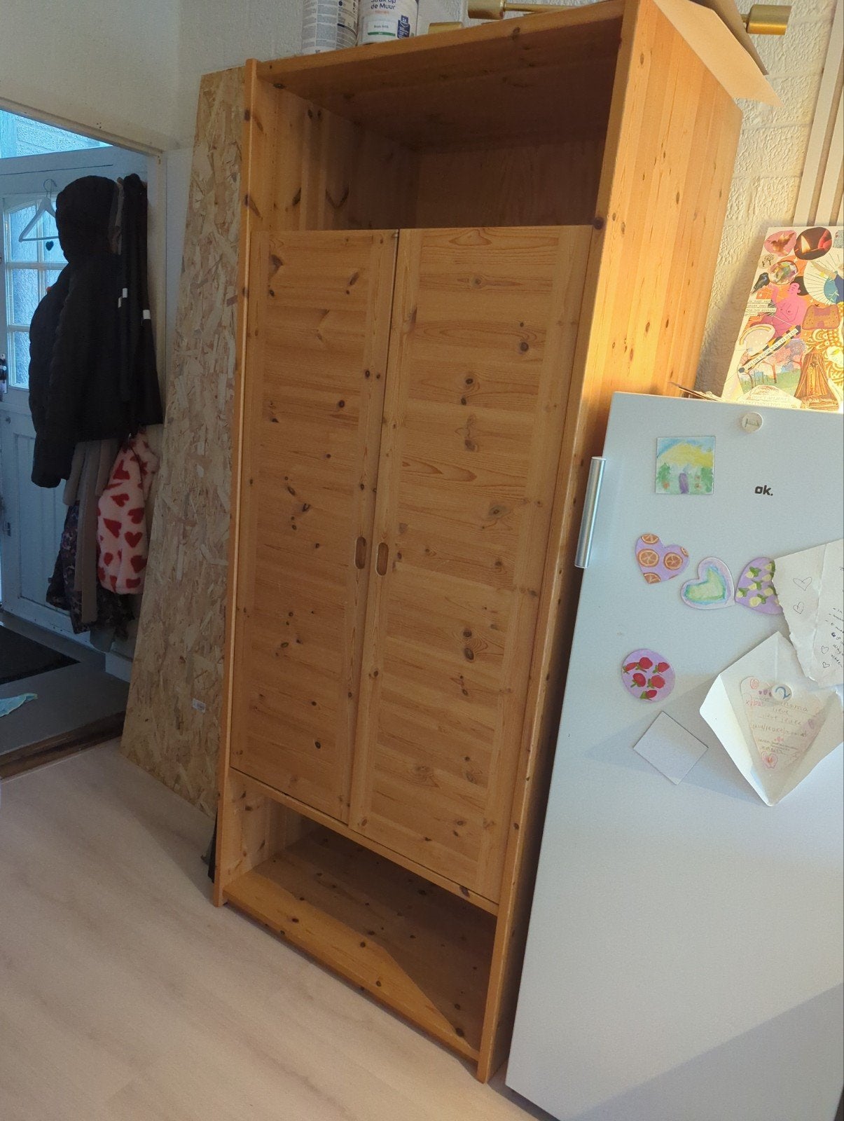 Houten kast met deuren en open vakken, Huis en Inrichting, Ophalen, 200 cm of meer, Rustiek, 50 tot 100 cm