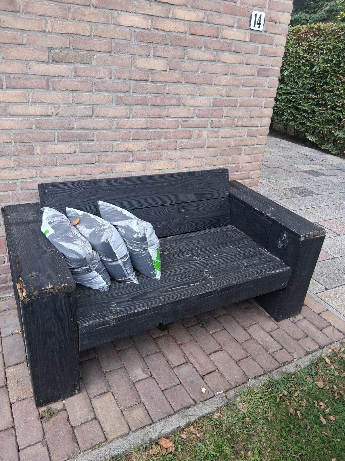 Steigerhouten bank - Zwart gebeitst, Tuin en Terras, Tuinbanken, Ophalen, Gebruikt, Hout