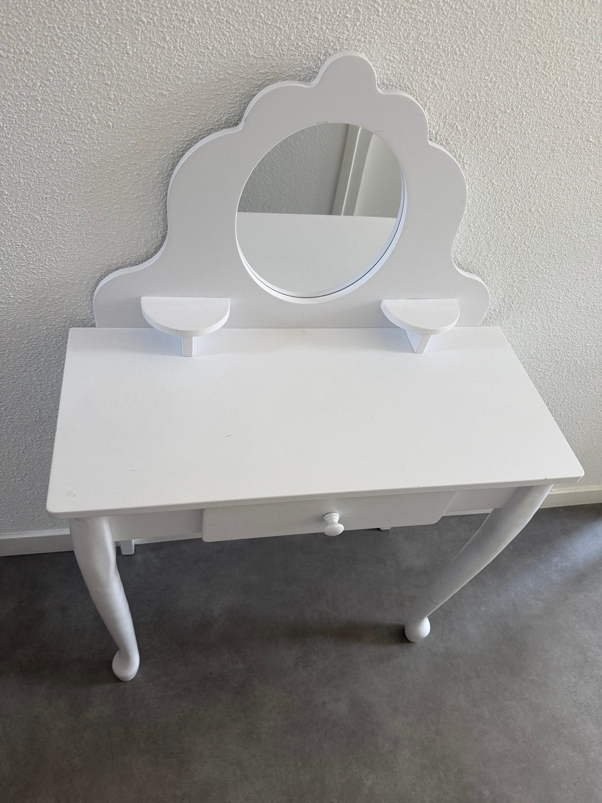 Kleine witte kaptafel met spiegel en lade, Ophalen, Minder dan 50 cm, Gebruikt, Minder dan 100 cm