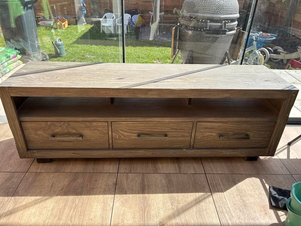 Robuust houten tv-meubel met 3 lades pronto wonen alesio, Ophalen, Gebruikt, 100 tot 150 cm, Minder dan 100 cm