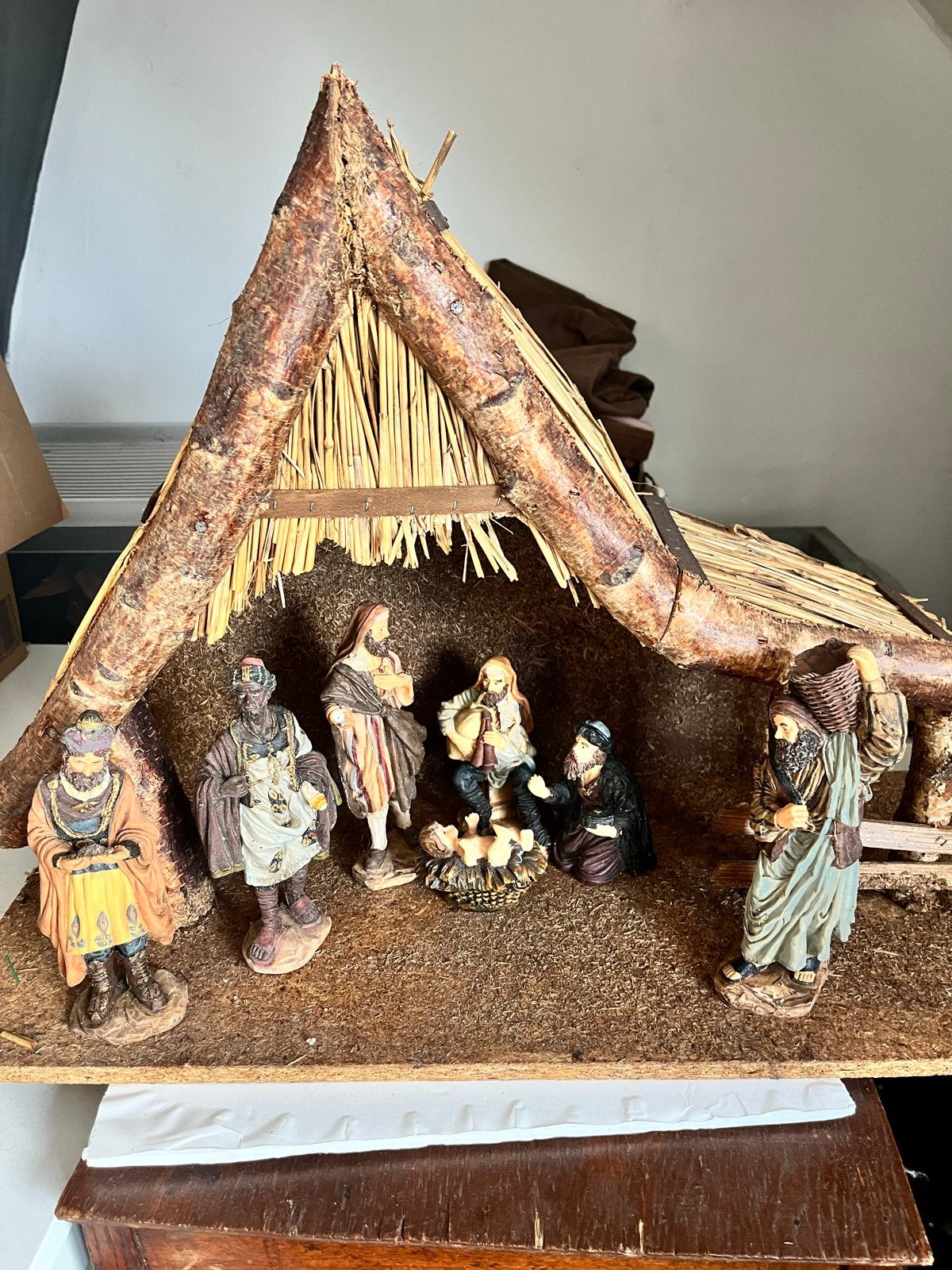 Kerststal met Beeldjes - Handgemaakt en Sfeervol, Diversen, Ophalen of Verzenden, Gebruikt