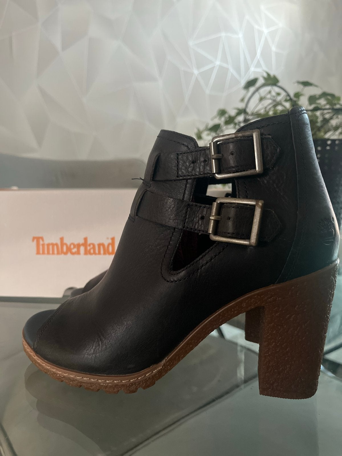 Timberland Earthkeepers Peep-Toe Enkellaarsjes Zwart, Zwart, Lage of Enkellaarzen, Ophalen of Verzenden, Zo goed als nieuw