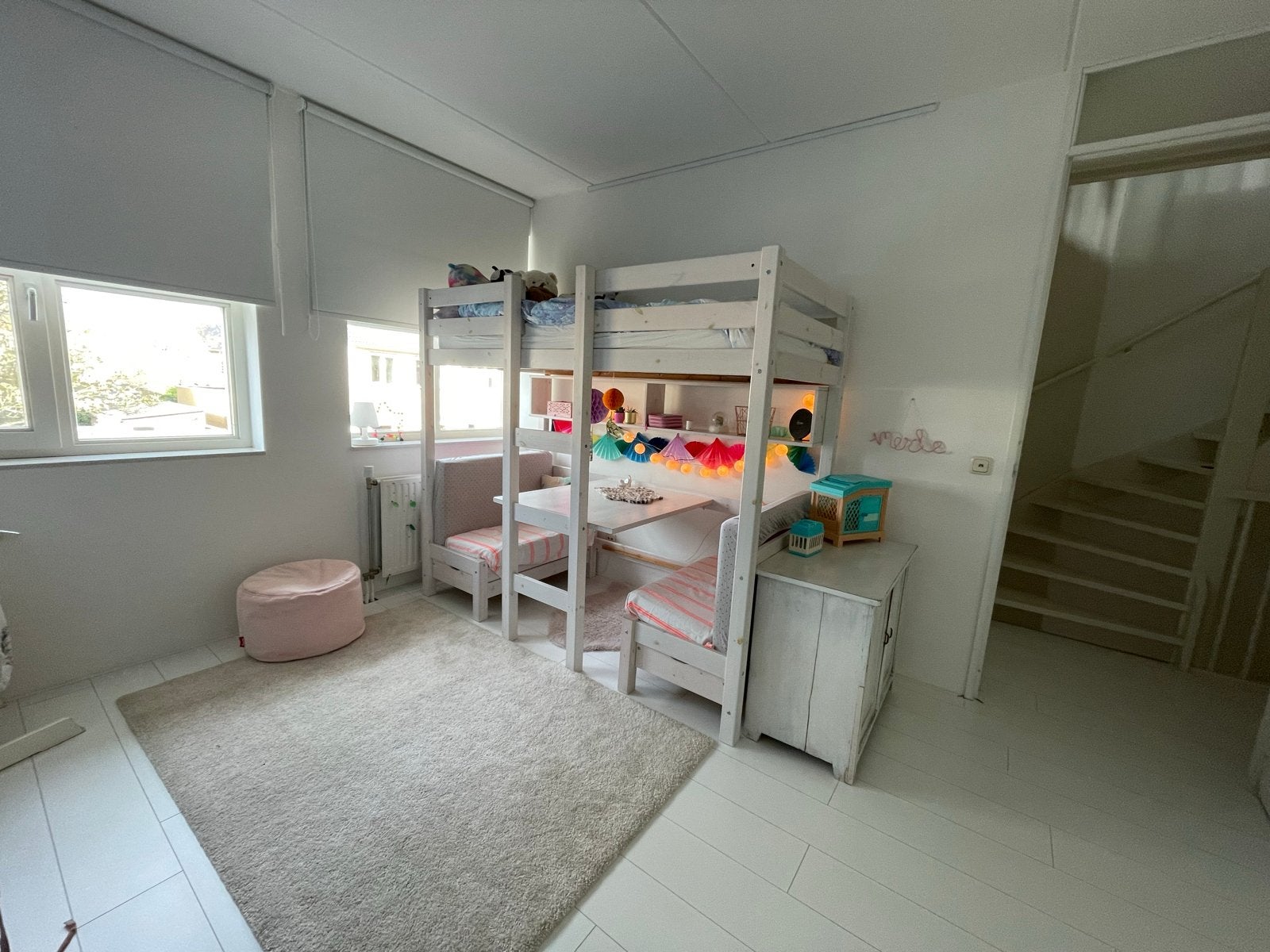 Stapelbed met bureau en zitje, Ophalen, Gebruikt, Eenpersoons, Overige maten