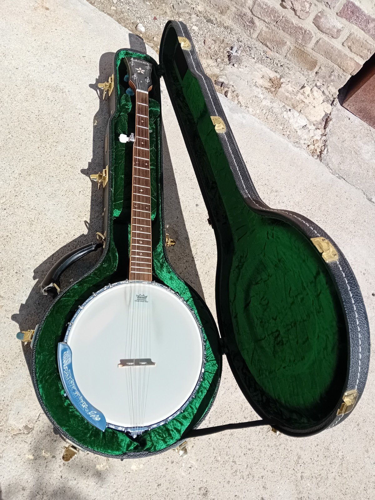 Ashbury AB-55-5 banjo + koffer, Ophalen, Zo goed als nieuw, 5-snarige of Bluegrassbanjo