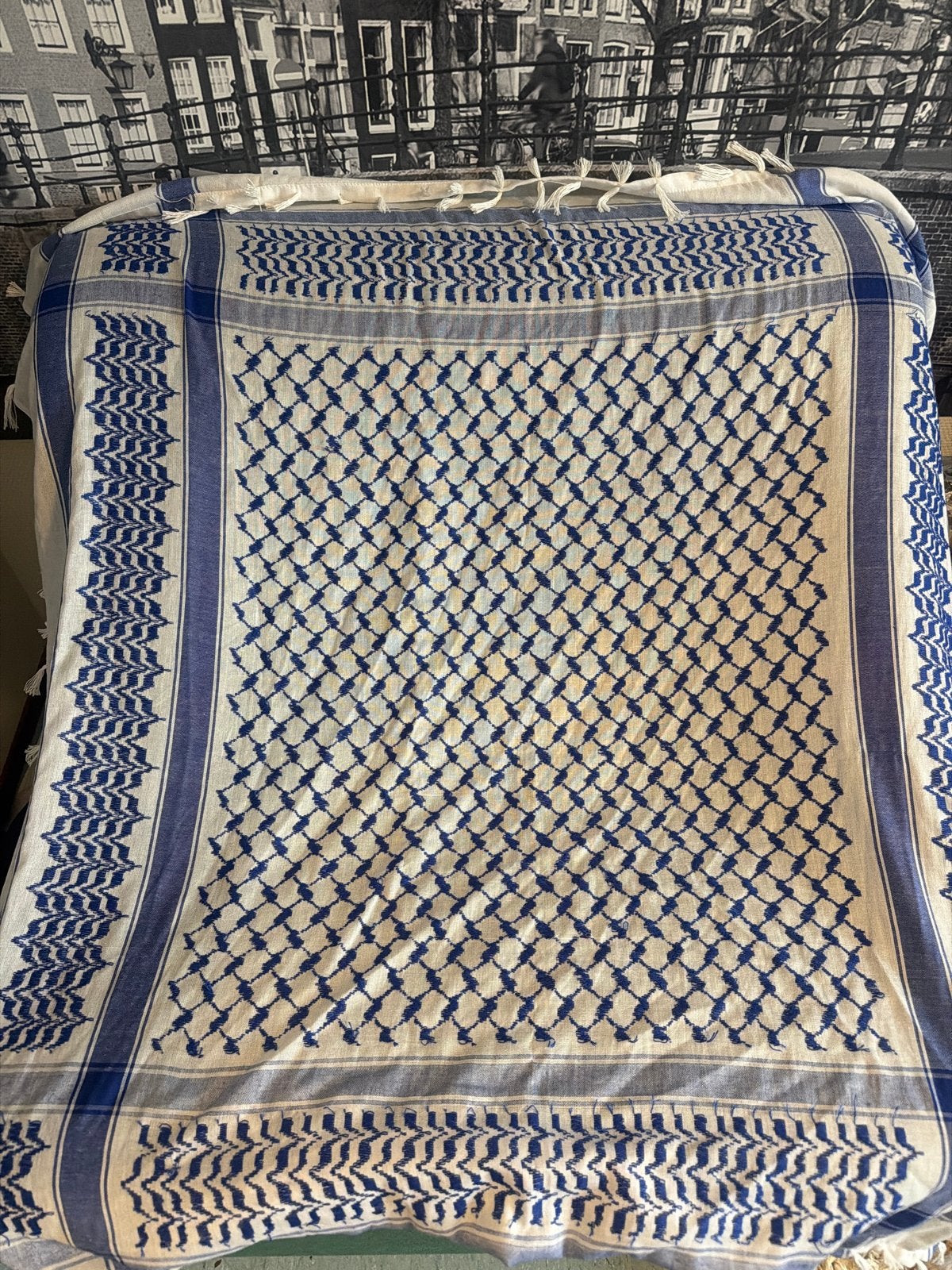 Blue & White Keffiyeh Scarf, Ophalen of Verzenden, Zo goed als nieuw, Maat 46/48 (XL) of groter, Pashmina